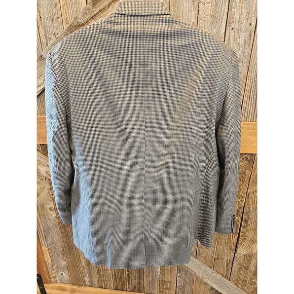 Ralph lauren blue navy houndstooth vintage silk wool blend 48 R blazer 2 button - Picture 2 of 9